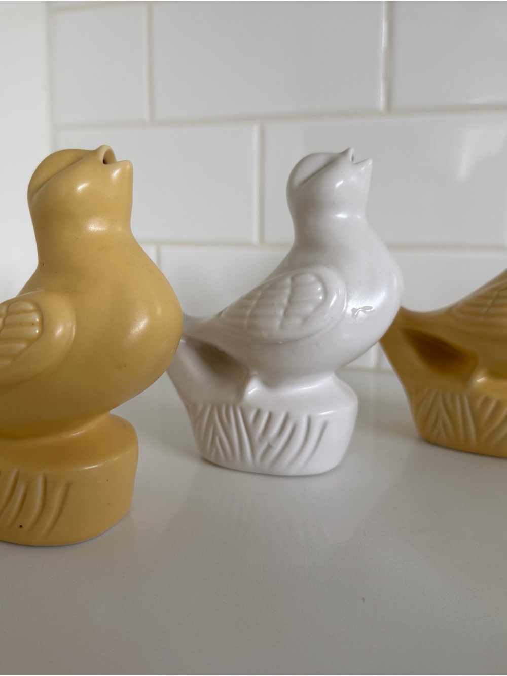 Ceramic Bird Figurine Accent - White and Mustard Yellow